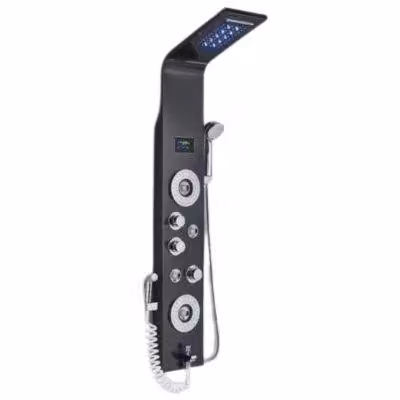 Pannello doccia a LED con display della temperatura, 6 modalità di getto a pioggia e massaggio, doccetta ad alta pressione, esperienza termale nero-L-8006