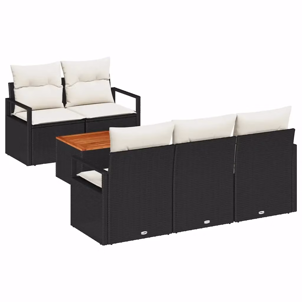 Set Divano da Giardino Moderno vidaXL in Polyrattan Nero con Cuscini e Tavolino da 6 Pezzi – 2