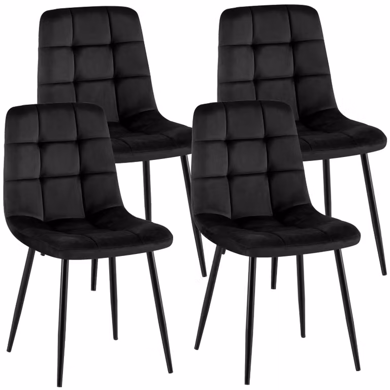 Set di 4 sedie da pranzo CLP Antibes con rivestimento in velluto, schienale imbottito, portata fino a 150 kg, colore nero