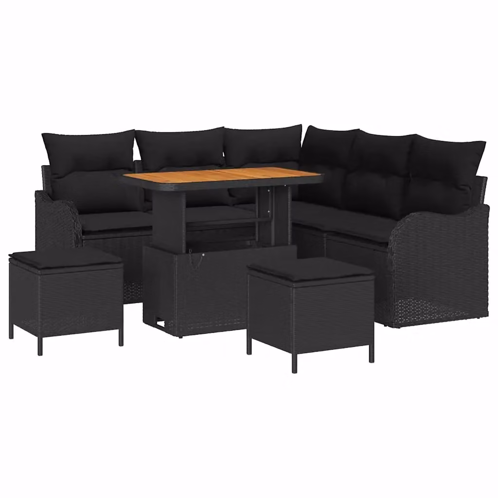 vidaXL Set Divano da Giardino a Forma di U con 8 Pezzi, Nero e Beige, con Cuscini e Contenitore per Archiviazione – 2