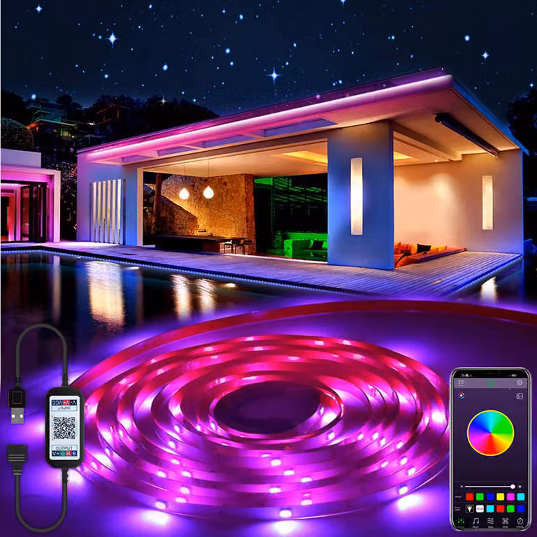 Striscia LED 1m, 60 strisce LED 1m Autoadesivo Bluetooth App RGB striscia LED, illuminazione impermeabile per la camera Gaming Party TV Camera da letto Soggiorno