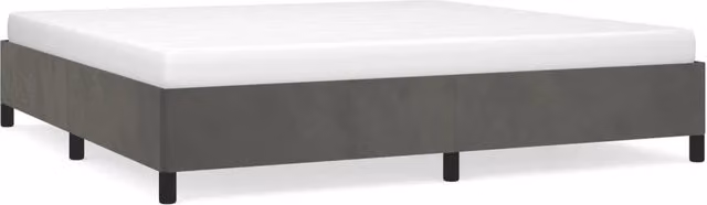 Letto matrimoniale moderno in velluto grigio con struttura imbottita e doghe in legno L/P/H: 200 x 200 x 35 cm