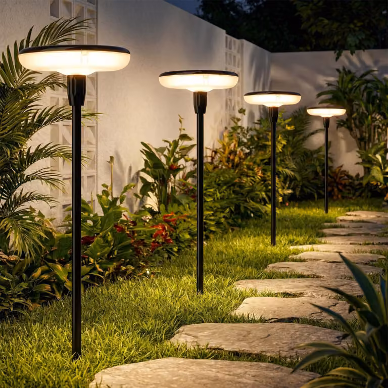 Set di 4 luci da giardino solari, LED, grado di protezione IP65, luce bianco caldo, altezza 60 cm