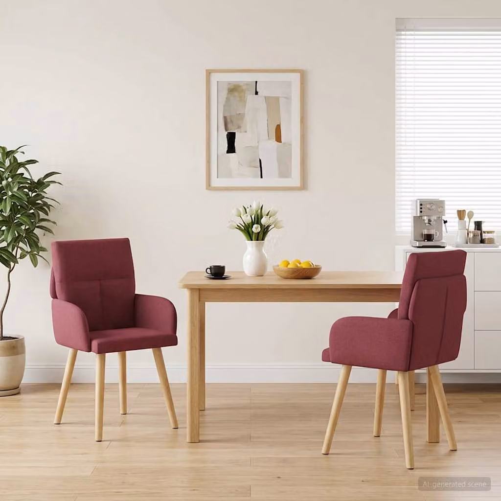 Set di 2 sedie da pranzo moderne vidaXL in tessuto rosso con struttura in legno e metallo L: 60 cm, P: 56 cm, H: 93 cm