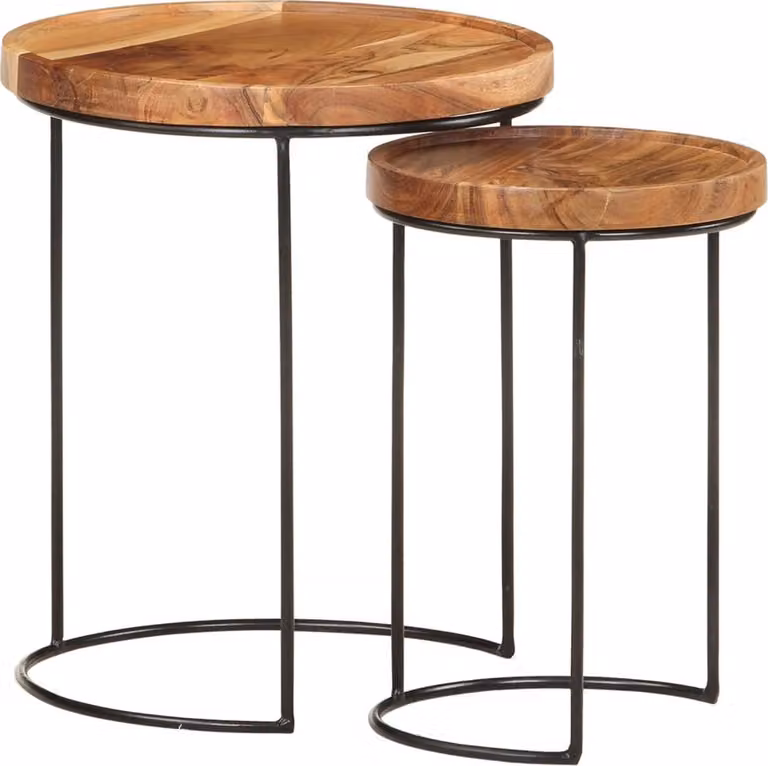 The Living Store Set di 2 tavolini in legno massiccio di acacia e acciaio