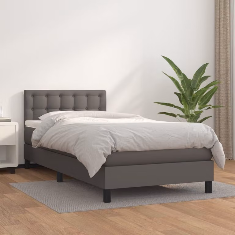 The Living Store Letto a molle con materasso grigio 90x190 cm in Pelle finta