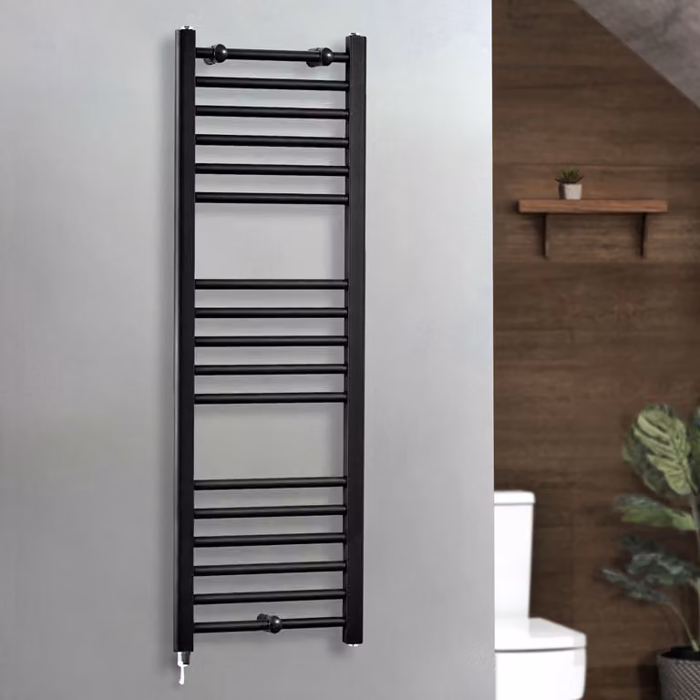 Scaldasalviette Elettrico Diritto Nero - 1200mm x 400mm  - con Elemento Semplice con Presa Elettrica - Nox - ECOSO by Hudson Reed