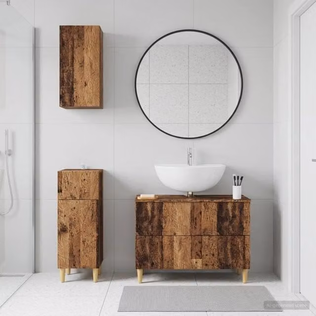 Set di mobili da bagno 3 pezzi vidaXL in legno marrone con mobile lavabo e pensili a parete