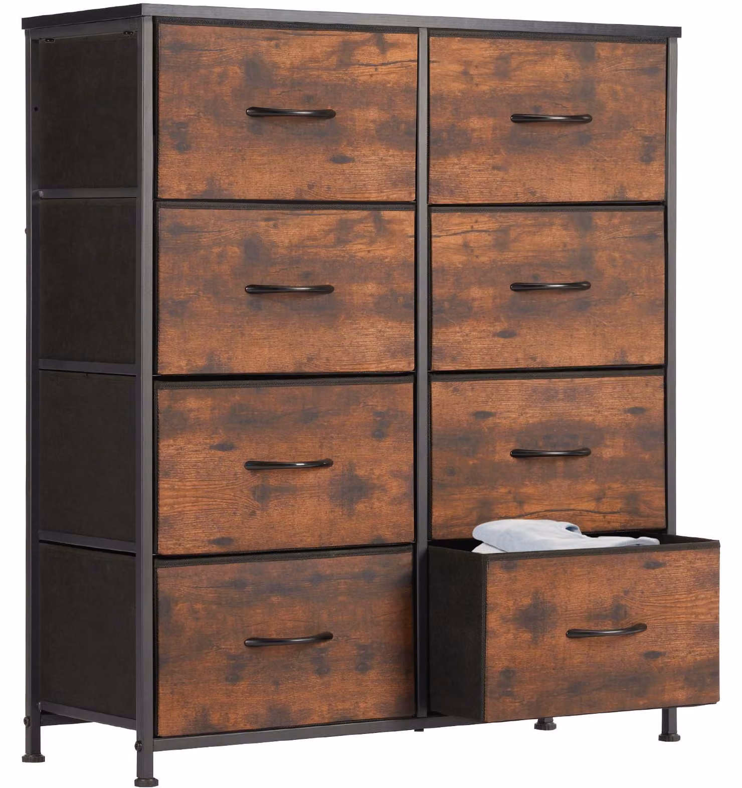 Comodino Sweetcrispy con 8 cassetti rivestiti in tessuto, mobiletto contenitore, colore nero-marrone