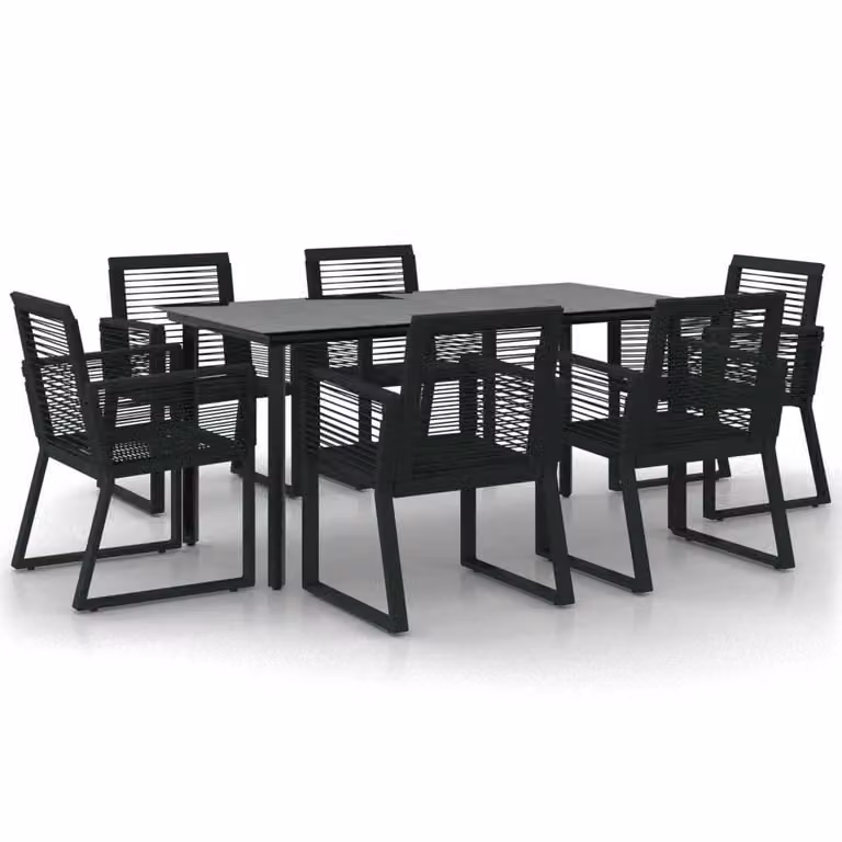 Set da Pranzo da Giardino 7 pz Nero in Rattan PVC