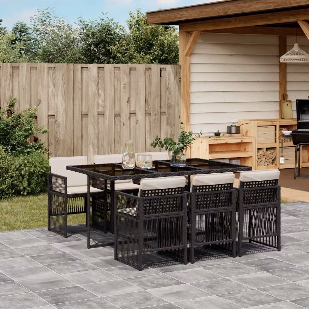 Maison Exclusive - Set da Pranzo da Giardino 7 pz Nero con Cuscini in Polyrattan