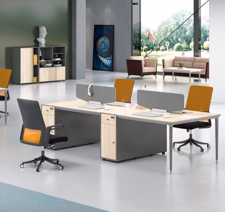 Bürotisch Großes Arbeitstisch Schreibtisch für 4 Personen Holz Grau