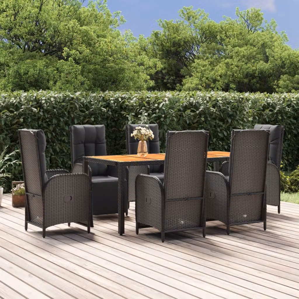 Maison Exclusive - Set da pranzo da giardino 7 pezzi con cuscini in polyrattan nero