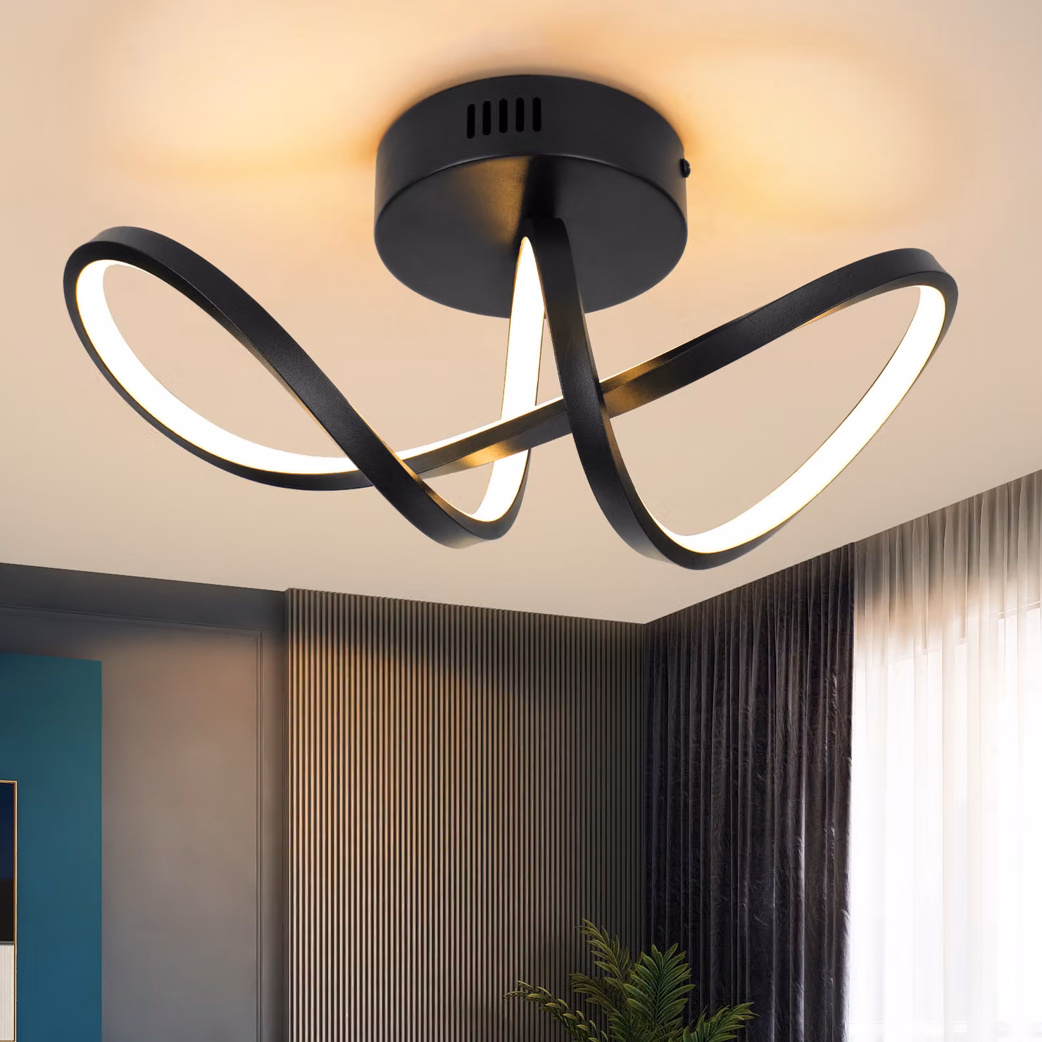 Lampada a soffitto ZMH, ideale per il soggiorno. Lampada da soffitto moderna, adatta anche per la camera da letto. Lampada da soggiorno nera, 12W, design elegante. Lampada per la cucina, luce calda (3000K). Illuminazione a LED per interni
