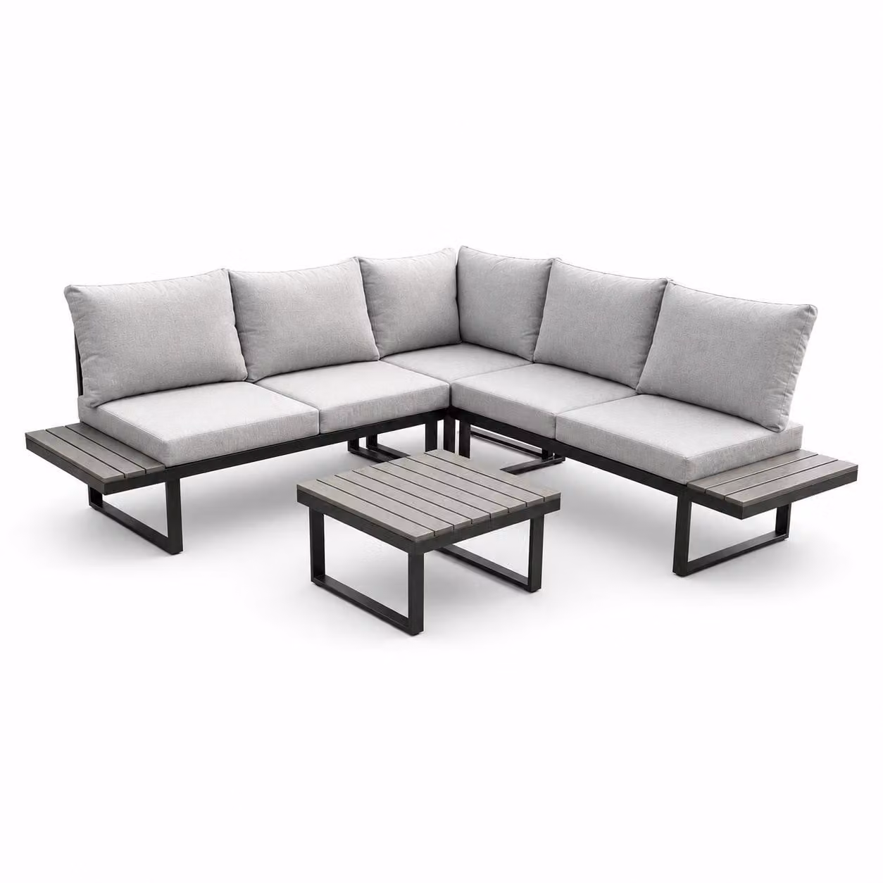 Set da giardino greemotion Pisa Lounge in metallo grigio/nero, cuscini e tavolo inclusi