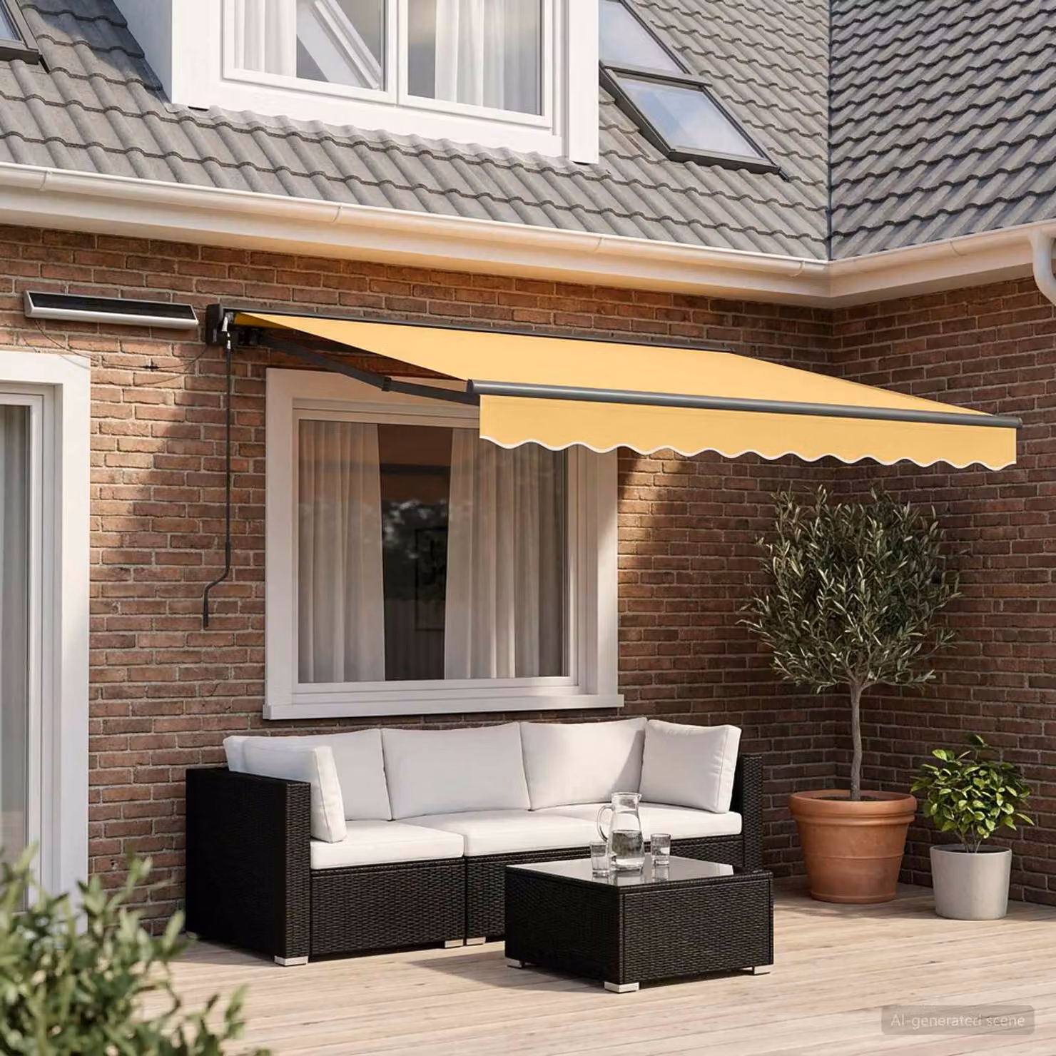 Tettuccio elettrico retrattile vidaXL in sabbia con struttura in alluminio e copertura in poliestere, L: 3,5 m x P: 2 m