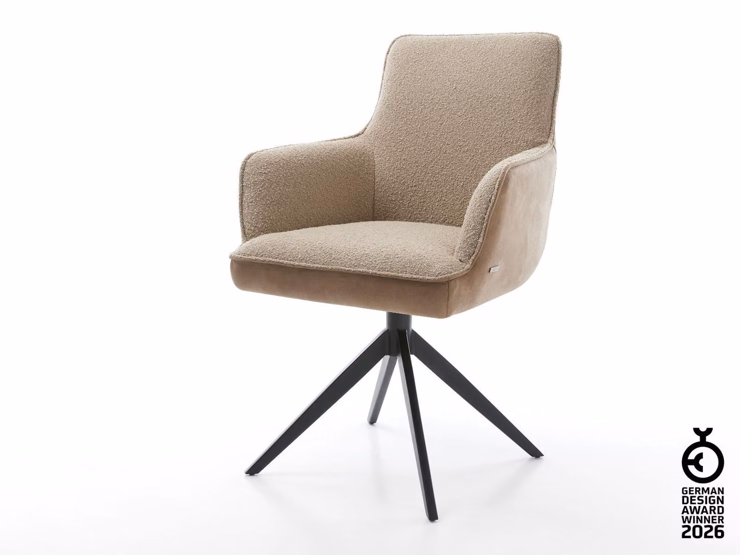 DELIFE Sedia girevole Heira-Flex con braccioli Mix di materiali Fango Struttura a croce larga Nero Girevole a 360° Funzione oscillante Materasso a molle insacchettate
