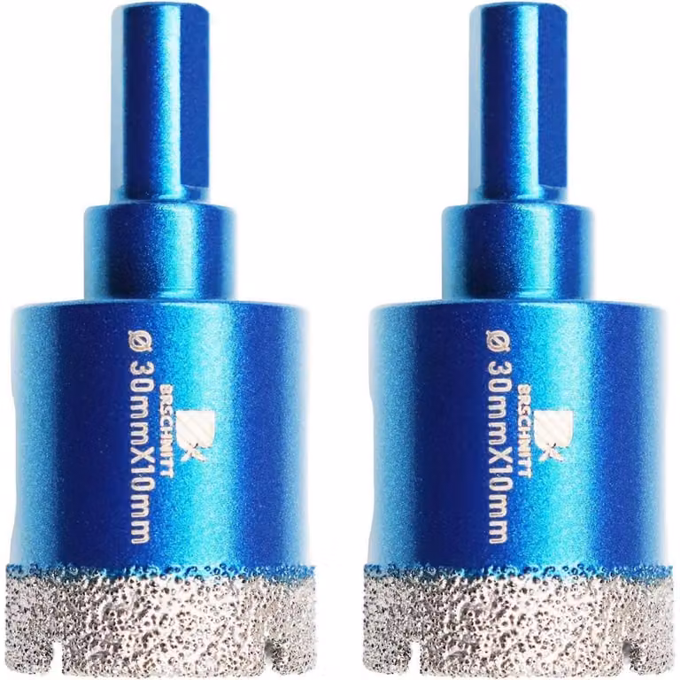 Set di due punte diamantate per carotaggio a secco, diametro 30 mm, con gambo triangolare, per piastrelle, pietra, granito e marmo