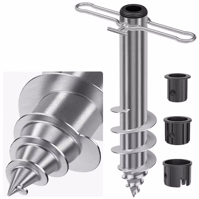Supporto per ombrellone da spiaggia in acciaio con base a spirale, resistente al vento, adatto per alberi da ombrellone di diametro 2,5-5,1 cm, completo di 3 adattatori
