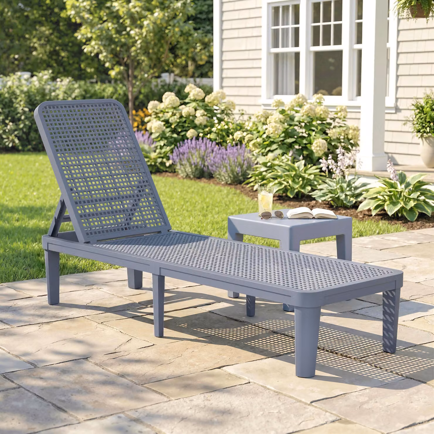 Lettino Reclinabile da Giardino Outsunny con Schienale Regolabile in 4 Posizioni, Struttura in PP e Tessuto Textilene, Grigio Scuro, L: 191 cm, P: 55 cm, H: 35,5 cm – 2
