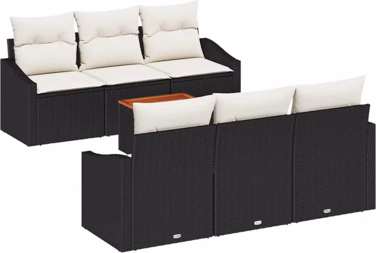 Set Divano da Giardino 7 pcs Nero e Crema polyrattan