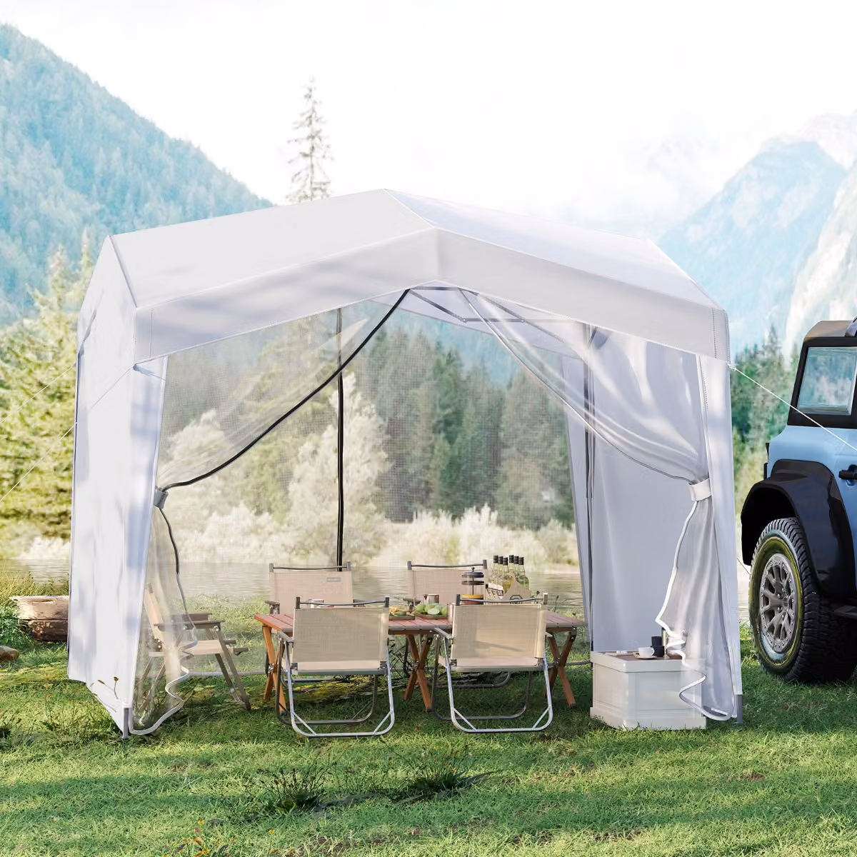 Gazebo pop-up pieghevole Costway con 4 pareti laterali Bianco L/P/H: 302 x 302 x 275 cm