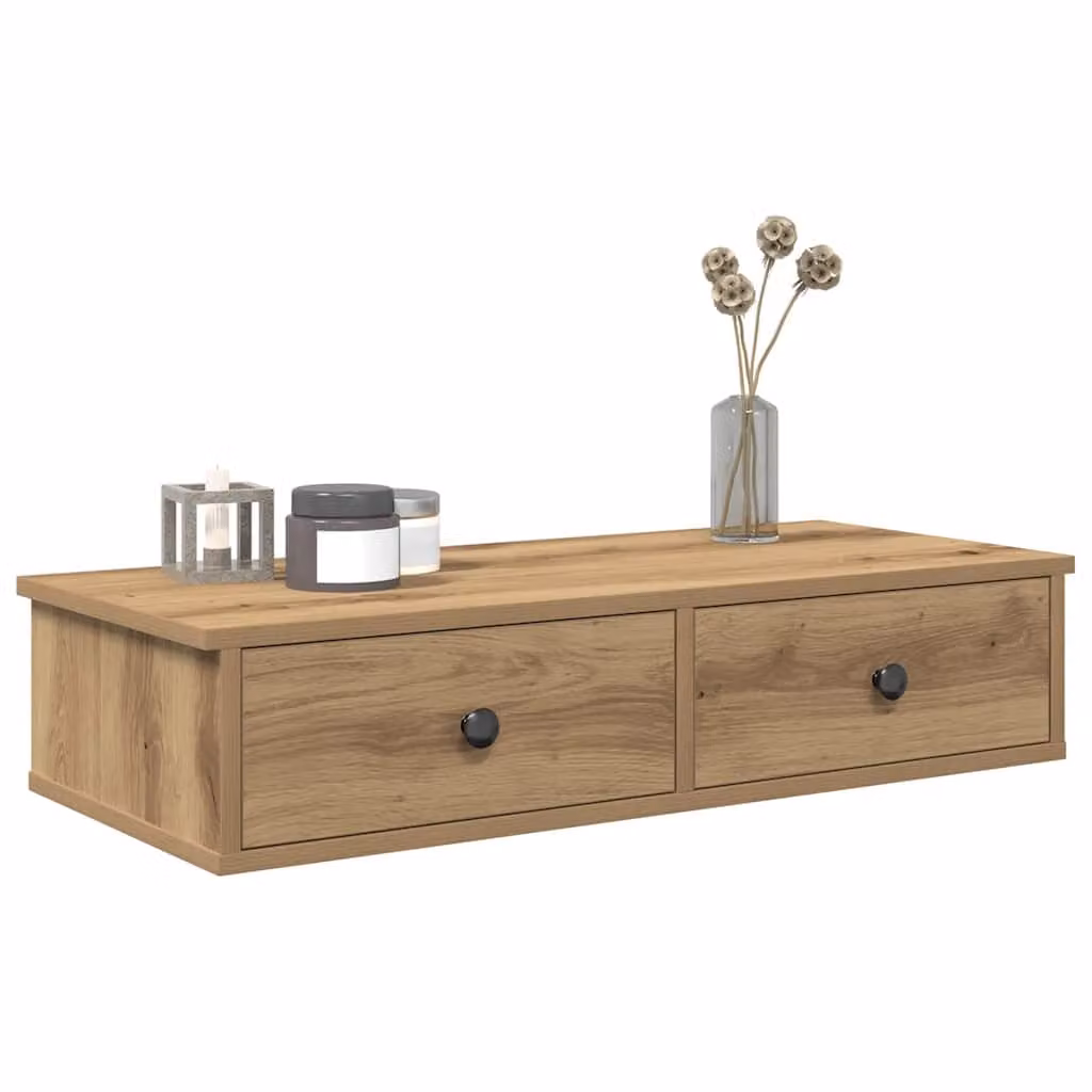 Scaffale a Parete con Cassetti vidaXL in MDF Colore Marrone L: 80 cm, P: 31 cm, H: 17 cm