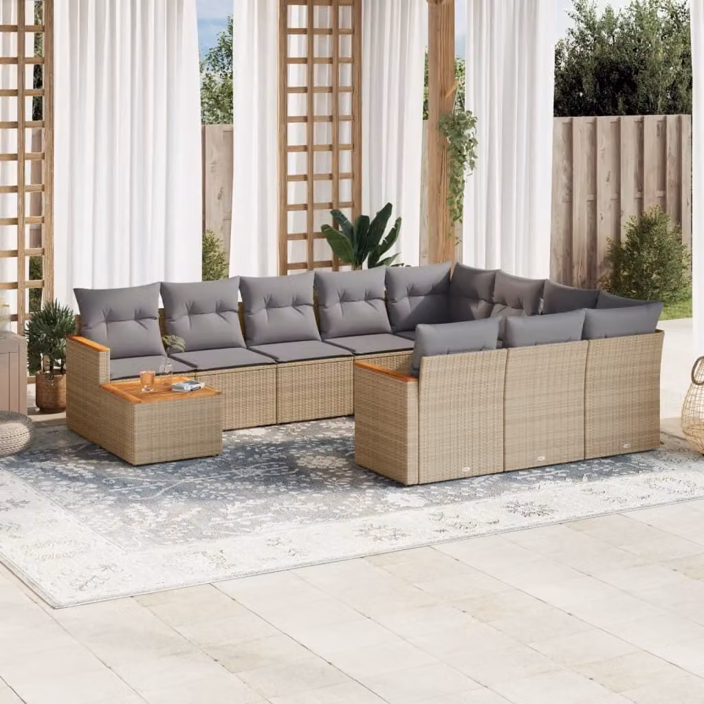 Maison Exclusive - Set Divano da Giardino 11 pz con Cuscini Beige Misto Polyrattan