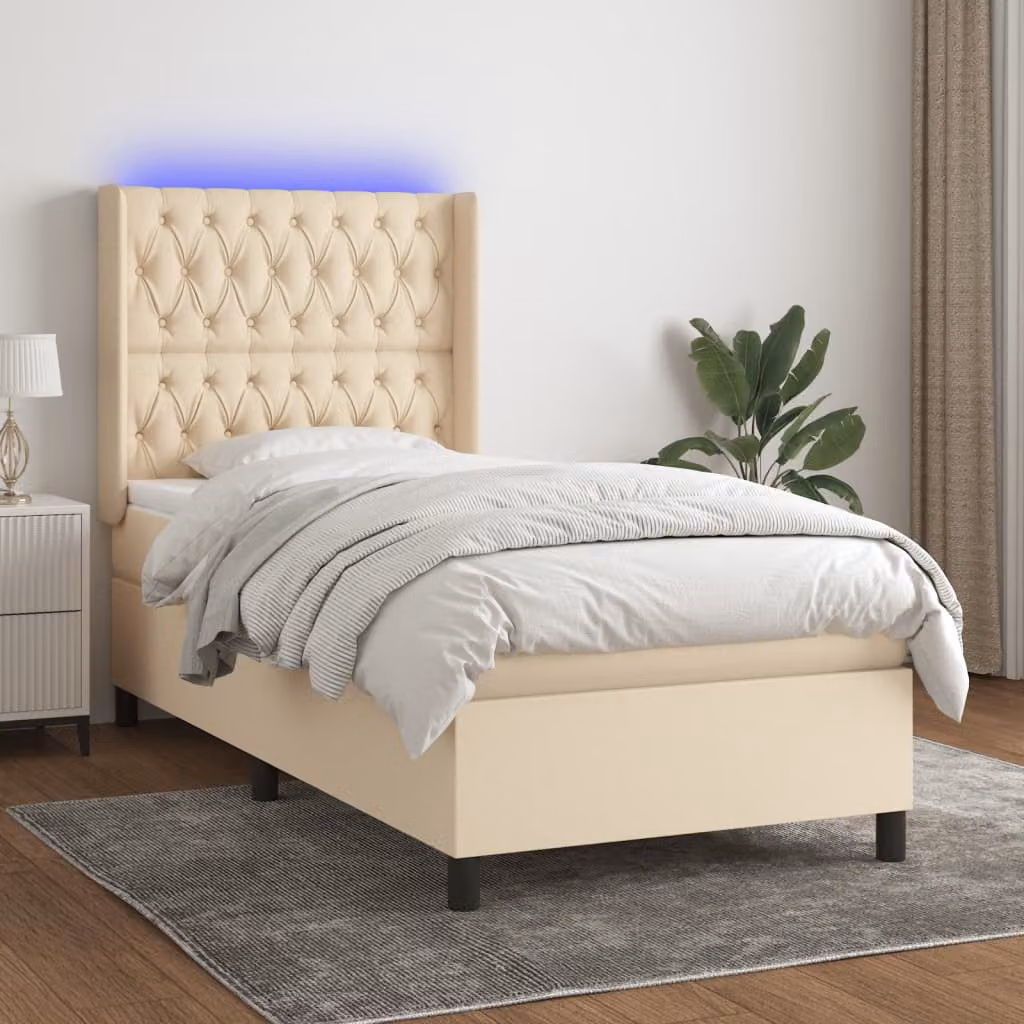 Letto Ibrido con Materasso e LED vidaXL in Tessuto Beige e Bianco 90x190 cm – 1