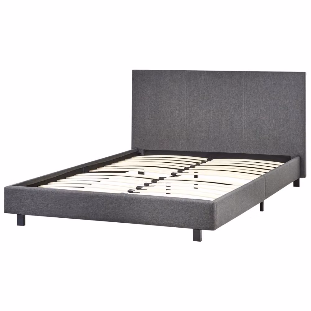 Letto matrimoniale imbottito Beliani in tessuto grigio con rete e testiera, L/P/H: 140 x 200 cm – 2
