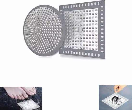 Coperchio per scarico doccia - Filtro piatto per capelli - Filtro - Scarico a pavimento - Coperchio per scarico - Griglia - Scarico a pavimento per cucina - Accessori per lavello - Scarico a pavimento per doccia - Accessori per bagno - 12 cm - Acciaio ino