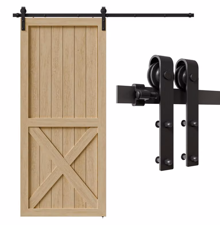 Kit di ferramenta per porta scorrevole, 274 cm, nero, a forma di "J", per porte in legno