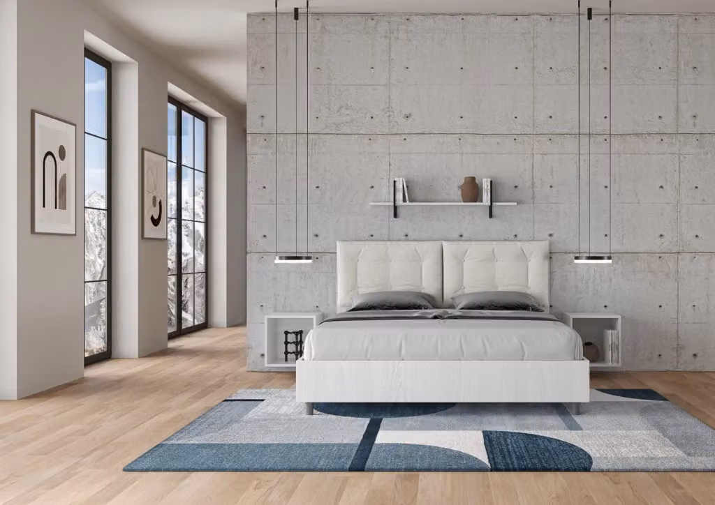 Letto Matrimoniale Giordanoshop con Contenitore a Alzata e Cuscini in Similpelle, Colore Bianco Frassico, L/P/H: 160 x 190 x 112 cm – 2