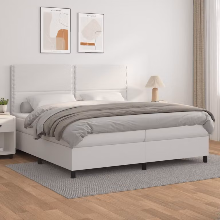 vidaXL Letto Ibrido con Giroletto a Molle e Materasso in Similpelle Bianco L/P/H: 200 x 200 x 128 cm