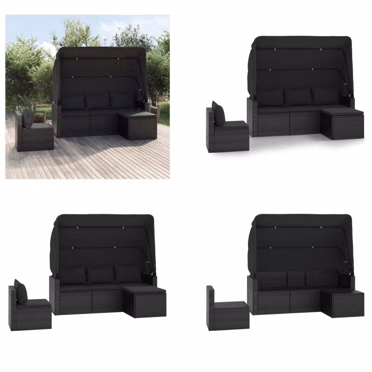 vidaXL set di divani da giardino 4 pezzi con cuscini in poly rattan nero - set di divani da giardino - set di divani da giardino - set di divani da esterno - set di divani da terrazzo