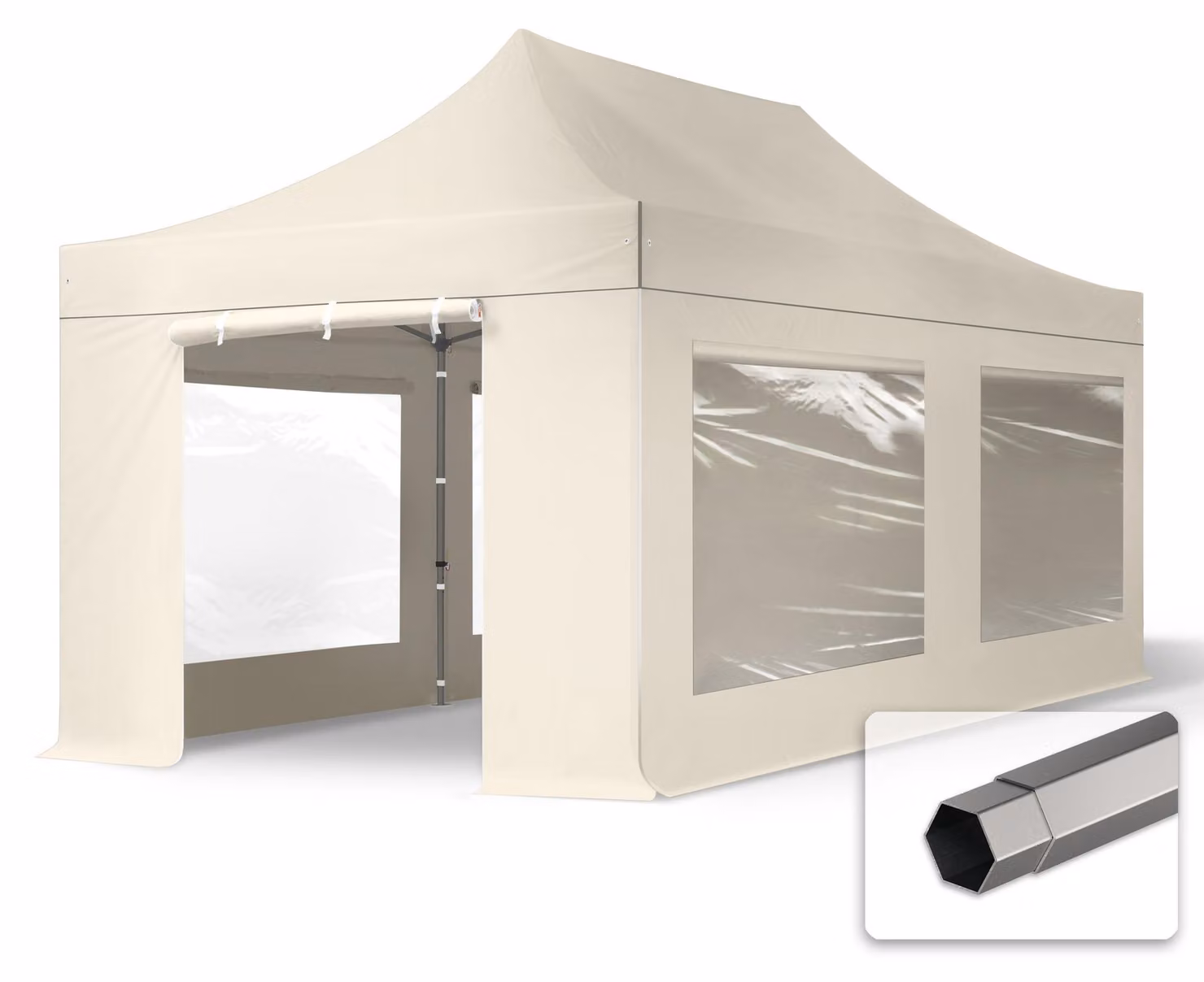 TOOLPORT 3x6m gazebo pieghevole con laterali (finestre panoramiche), PREMIUM acciaio, crema