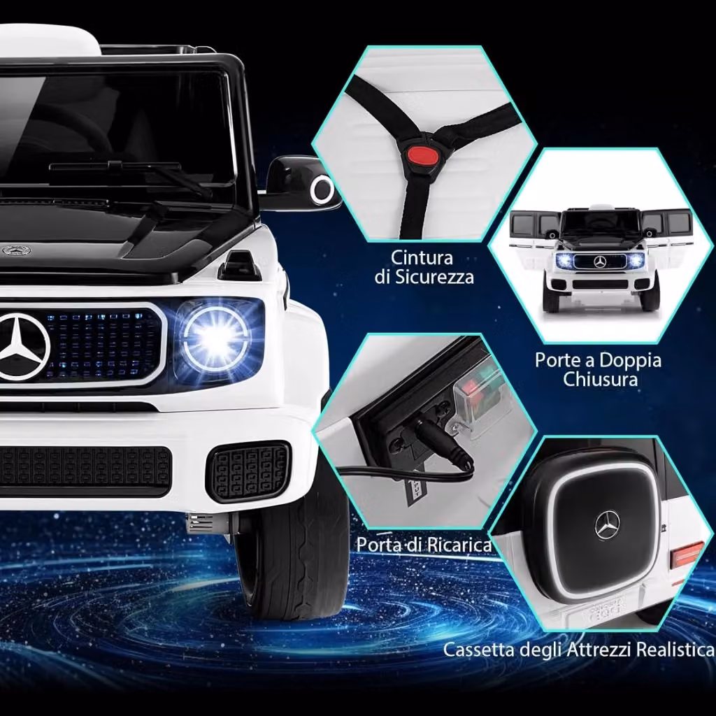 Auto Cavalcabile Mercedes Costway per Bambini, Veicolo Elettrico 4WD Bianco con Telecomando, Luci, Musica e Sospensioni a Molla – 2