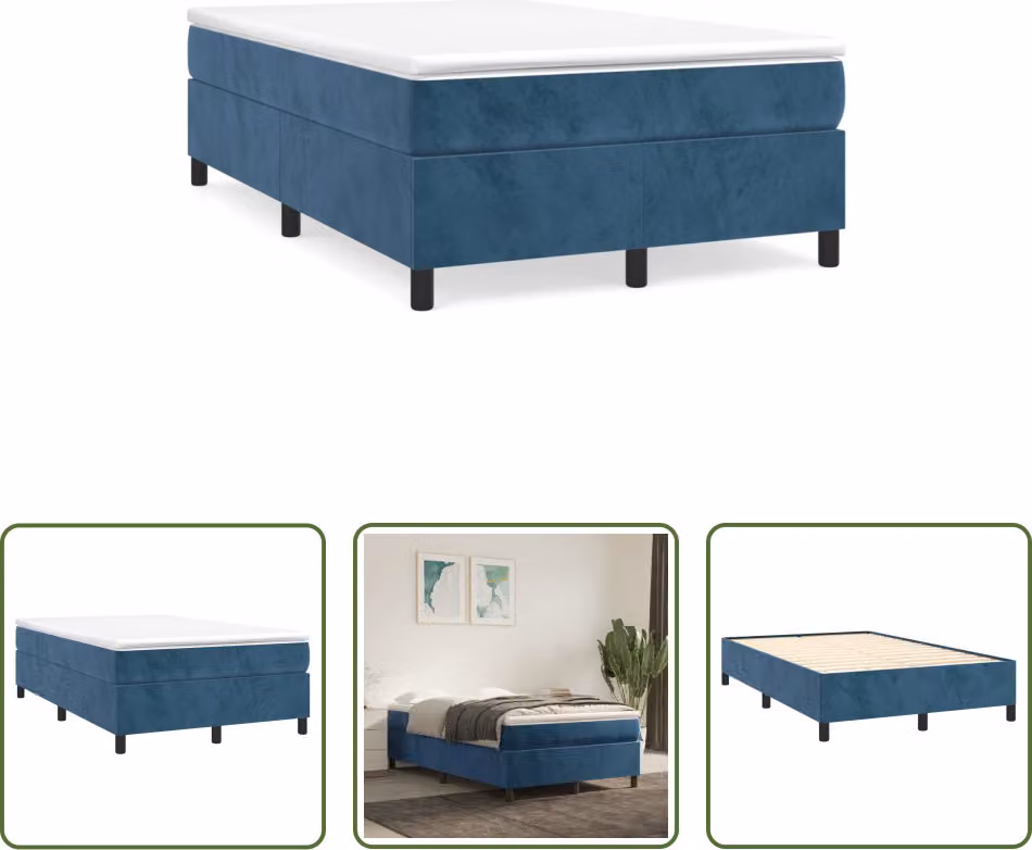The Living Store Letto a molle con materasso blu scuro 120x190 cm in velluto