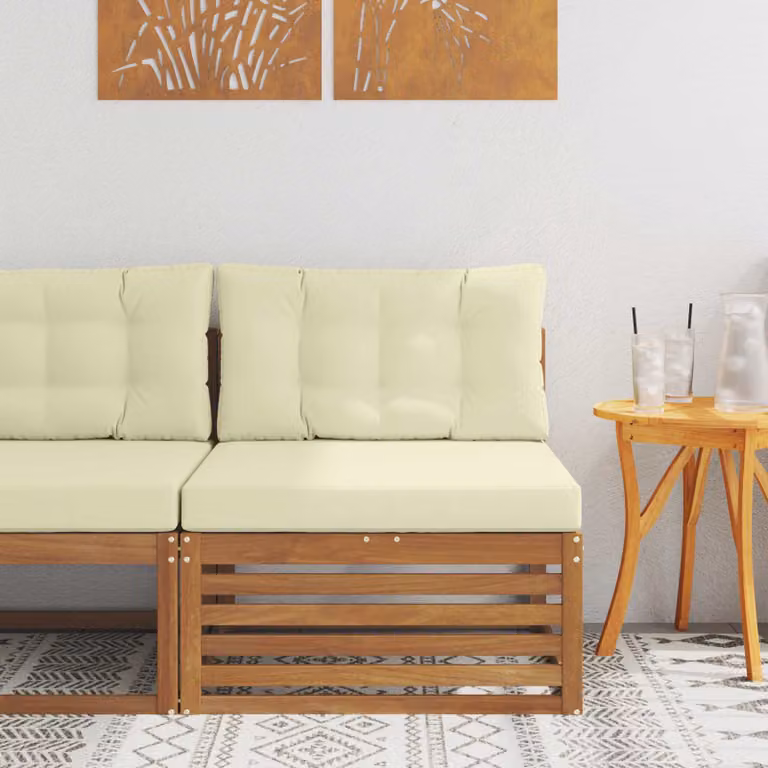 vidaXL Divano centrale da esterno moderno in legno di acacia massello naturale, colore marrone e beige