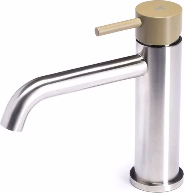 Rubinetto Miscelatore Monocomando Lavabo senza Scarico in Acciaio Inox Satinato Maniglia Ulivo