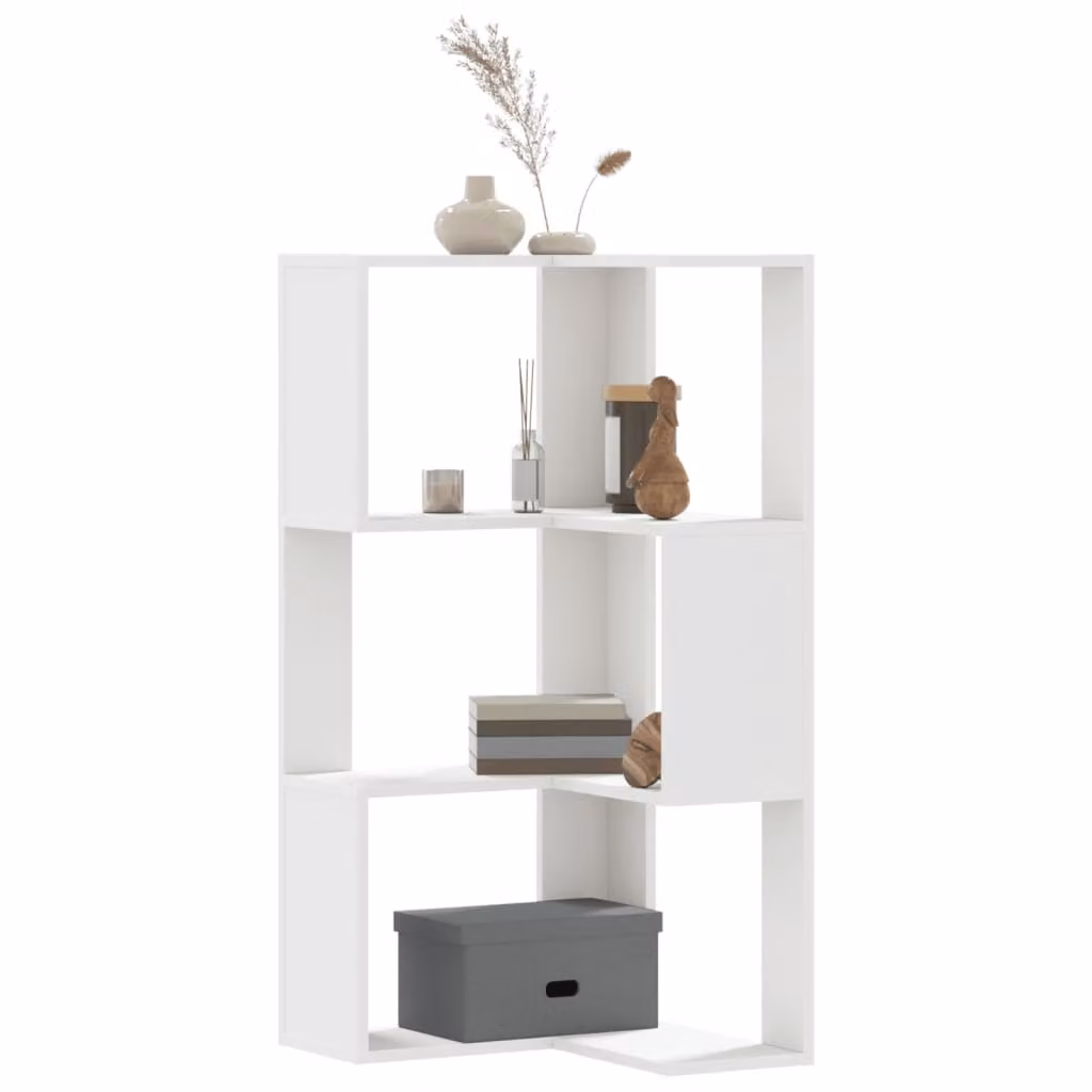 Libreria Angolare vidaXL con 3 Ripiani in Legno e MDF, Bianca, L 50 cm x P 50 cm x H 102 cm
