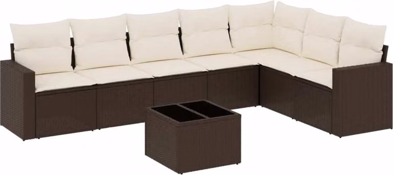 Set Divani da Giardino 8 pz con Cuscini Marrone in Polyrattan
