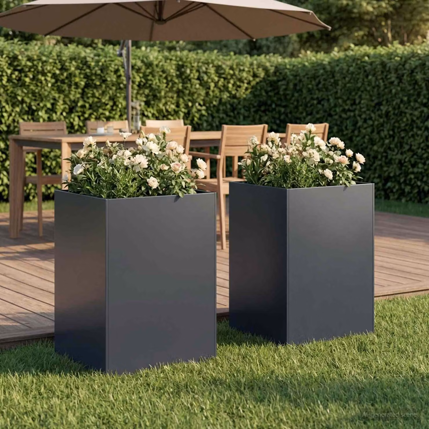 Set di 2 vasi da giardino vidaXL in metallo colore antracite L/P/H: 40 x 40 x 75 cm