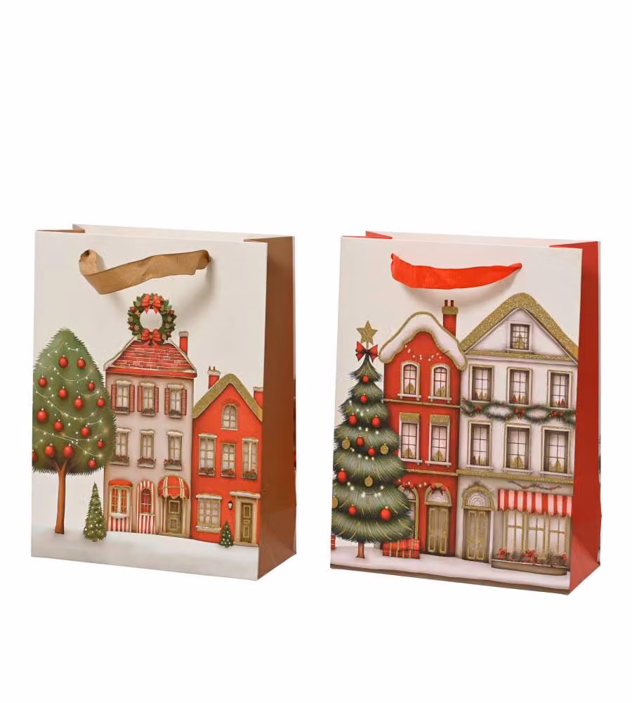 Busta regalo glitter case natalizie assortite 18x8x24 cm colore assortito