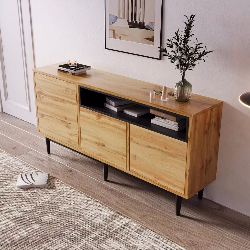 Sideboard moderno REDOM in MDF effetto legno naturale marrone per soggiorno L: 160 cm, P: 35 cm, H: 76 cm – 2