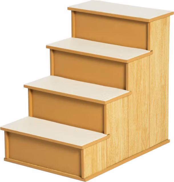Scala per animali domestici PawHut con imbottiture estraibili, colore naturale e crema, L 40 cm x P 59 cm x H 54,2 cm – 1