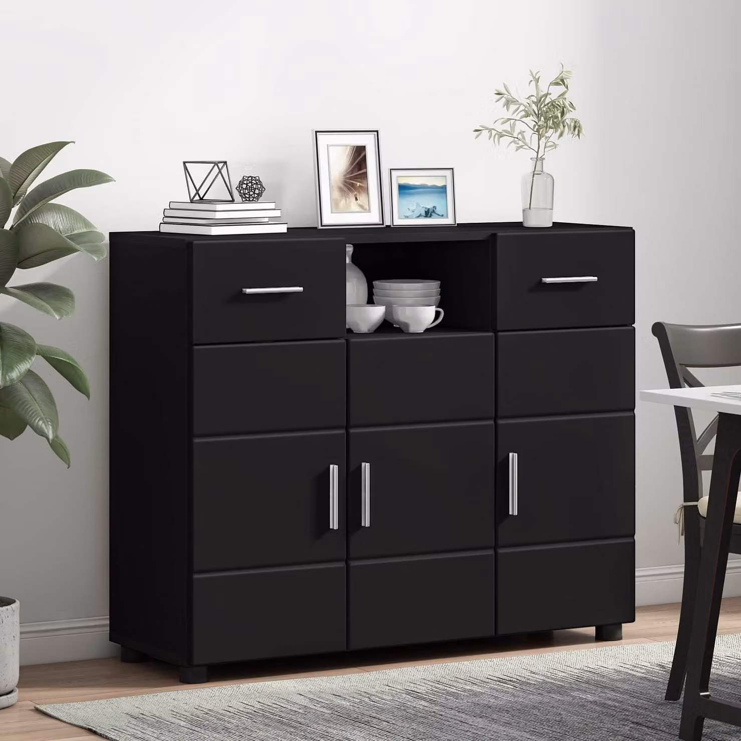Armadio moderno vidaXL in legno MDF nero opaco con ante a battente e ripiani interni