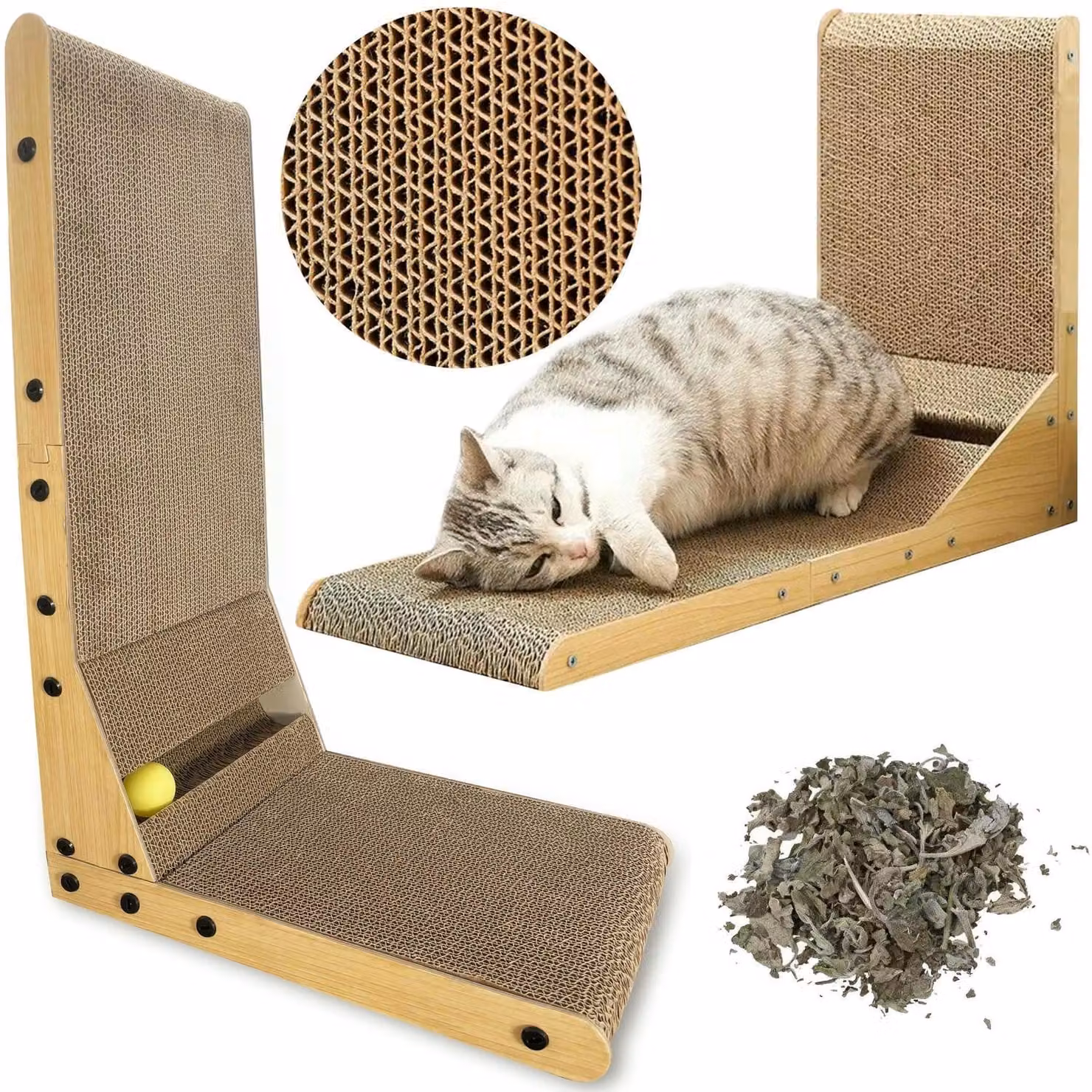 Tiragraffi angolare SNAPPY 60 cm per gatti con palla + ciotola per gatti