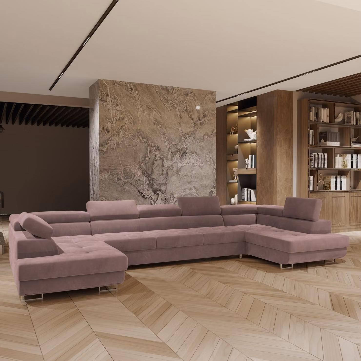 Divano angolare Masseno ISOLANO con funzione letto a U, divano con contenitore, divano da salotto, divano, divano, divano letto, set di divani - viola, MONOLITH 62