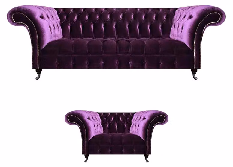 Schicke Chesterfield Lila Polstercouch Wohnzimmer Sessel Luxus Möbel
